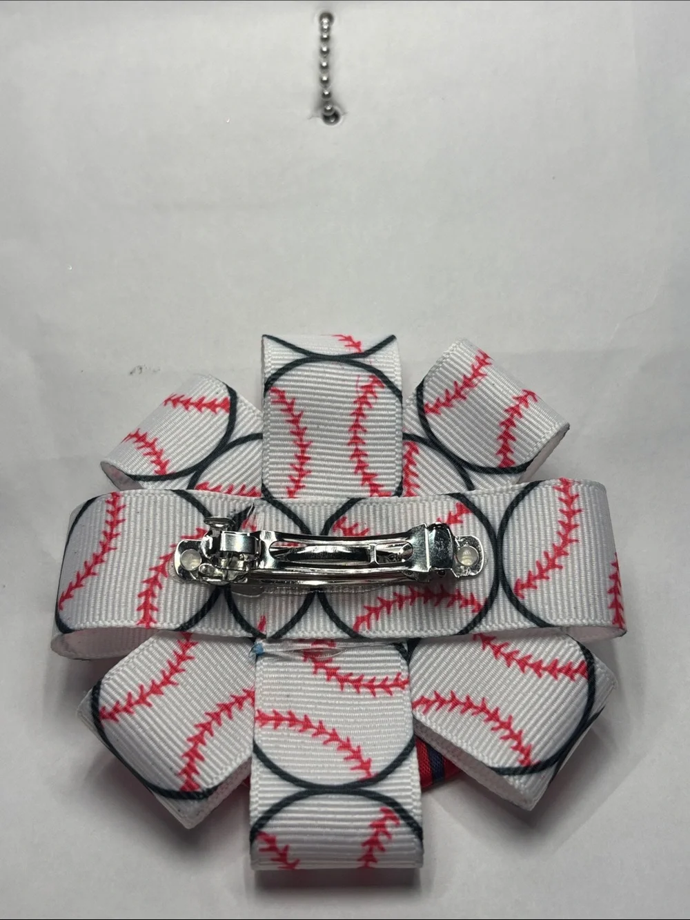 Baseball Ribbon Flower Hair Bow - Red and White